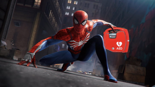 Spiderman e defibrillatore